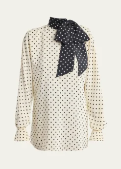 Valentino GaravaniPolkda-Dot Silk Crepe De Chine Neck Scarf Top