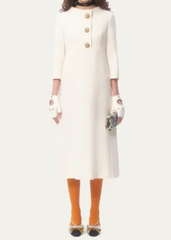 Valentino GaravaniQuarter-Sleeve Brooch Wool Midi Dress