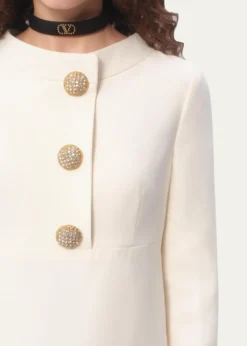 Valentino GaravaniQuarter-Sleeve Brooch Wool Midi Dress