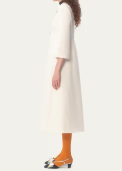 Valentino GaravaniQuarter-Sleeve Brooch Wool Midi Dress