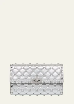 Valentino GaravaniQuilted Metallic Leather Rockstud & Rhinestone Shoulder Bag