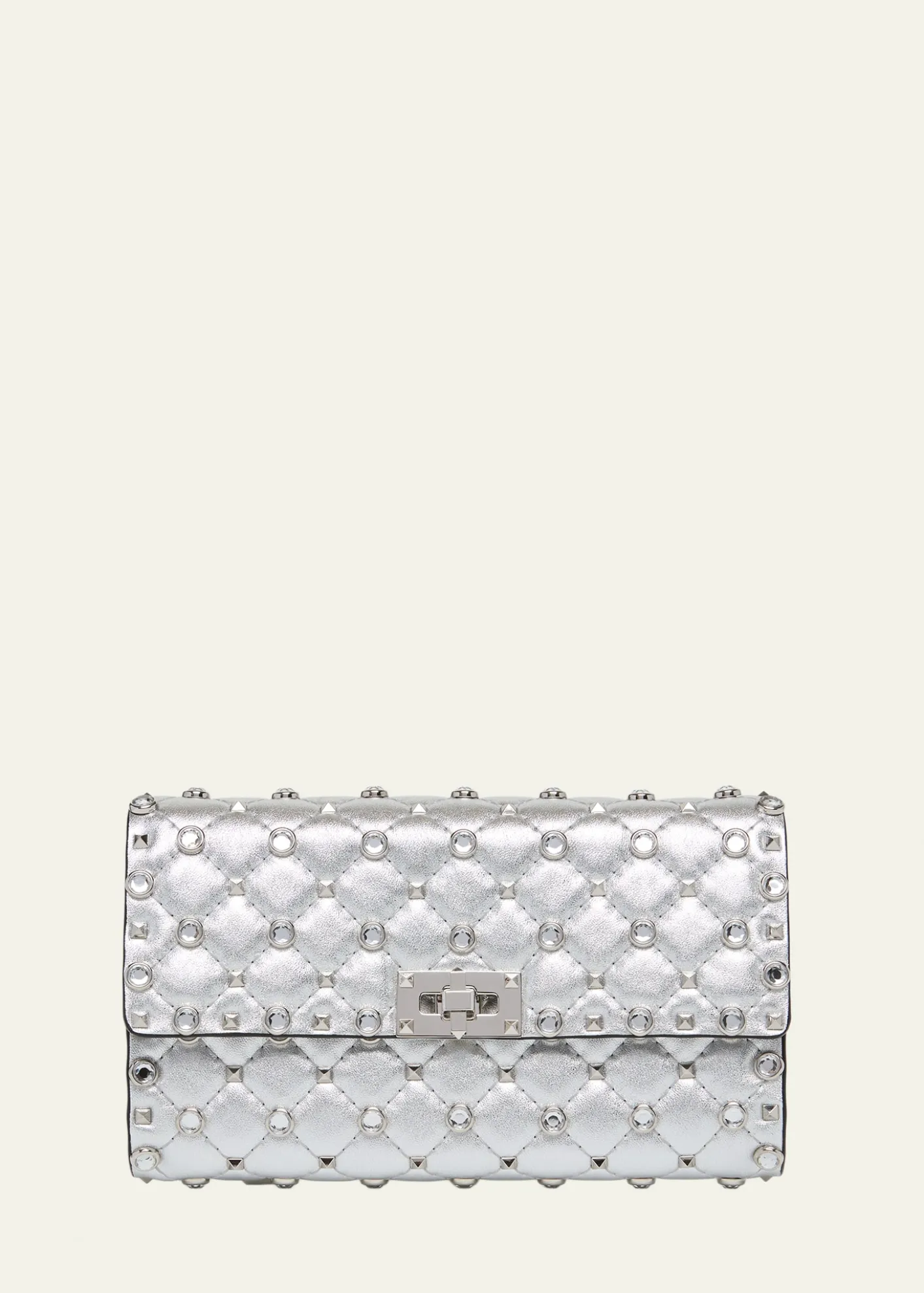 Valentino GaravaniQuilted Metallic Leather Rockstud & Rhinestone Shoulder Bag