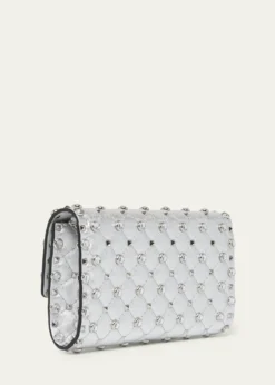 Valentino GaravaniQuilted Metallic Leather Rockstud & Rhinestone Shoulder Bag