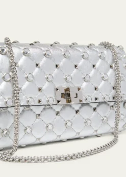 Valentino GaravaniQuilted Metallic Leather Rockstud & Rhinestone Shoulder Bag