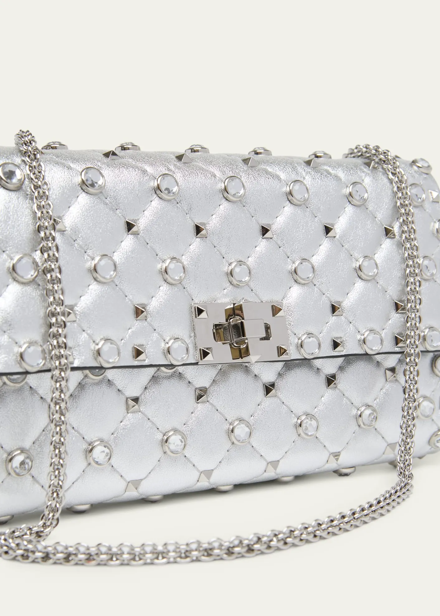 Valentino GaravaniQuilted Metallic Leather Rockstud & Rhinestone Shoulder Bag