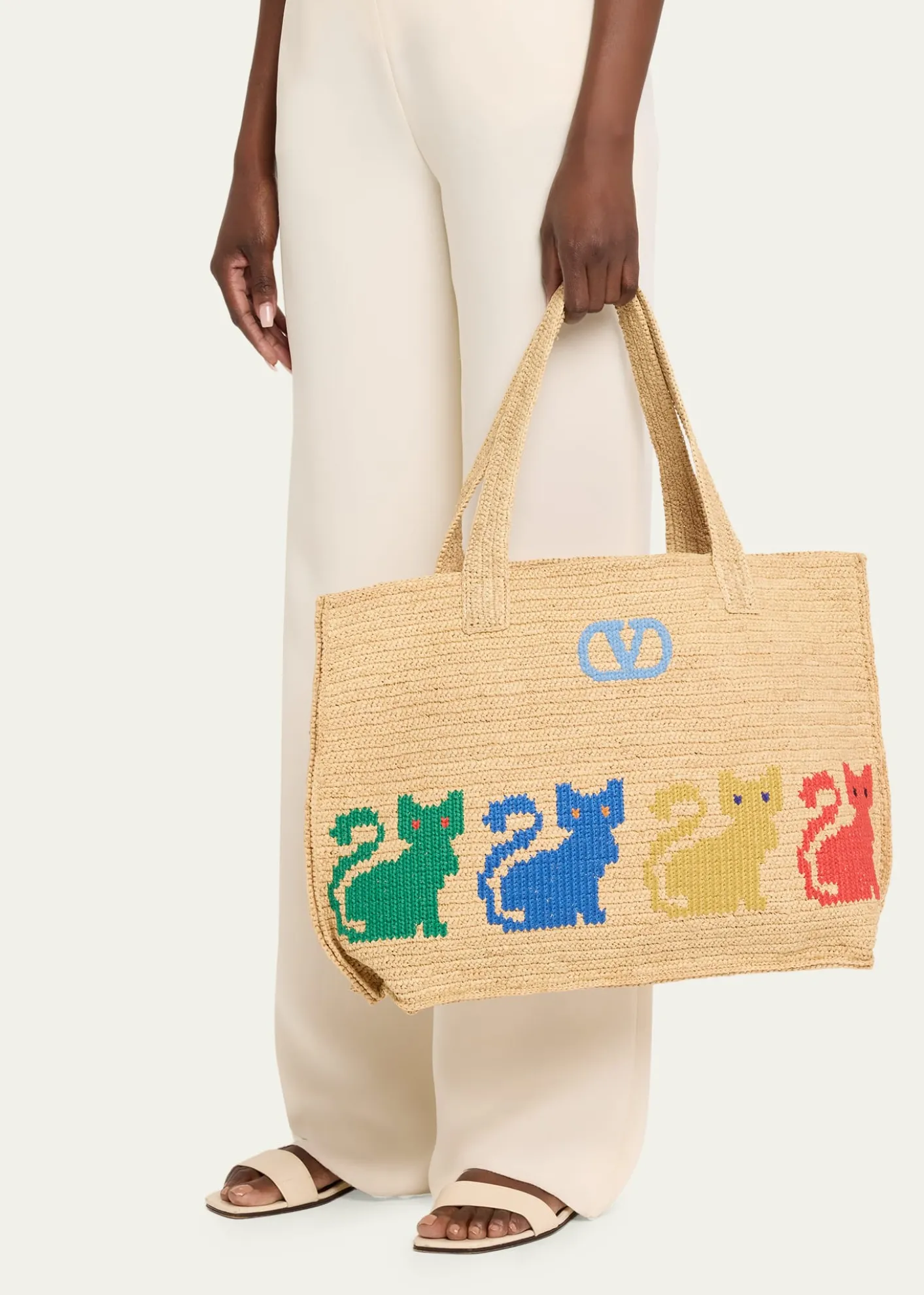 Valentino GaravaniRaffiachat Large Embroidered Tote Bag