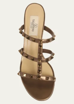 Valentino GaravaniRockstud Caged Metallic Leather Slide Sandals