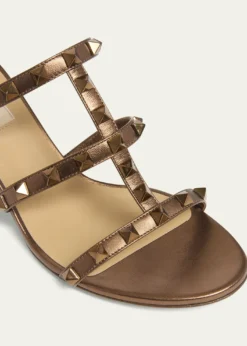 Valentino GaravaniRockstud Caged Metallic Leather Slide Sandals