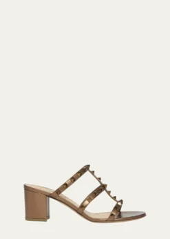 Valentino GaravaniRockstud Caged Metallic Leather Slide Sandals