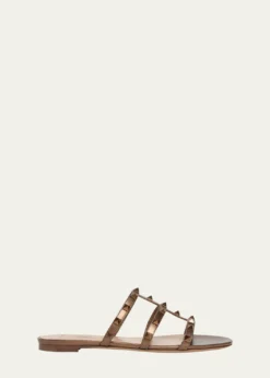 Valentino GaravaniRockstud Metallic City Flat Slide Sandals