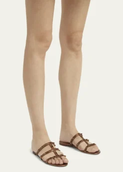 Valentino GaravaniRockstud Metallic City Flat Slide Sandals
