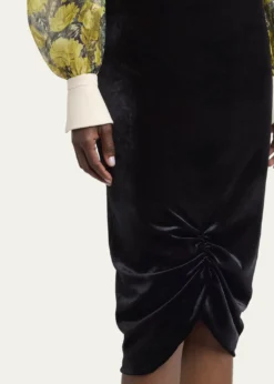 Valentino GaravaniRuched Velvety Midi Pencil Skirt