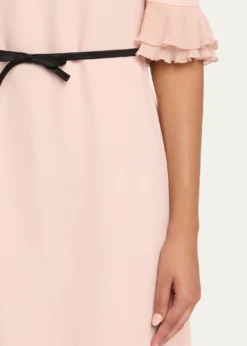 Valentino GaravaniRuffle 3/4-Sleeve Bow Midi Dress