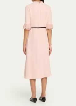 Valentino GaravaniRuffle 3/4-Sleeve Bow Midi Dress