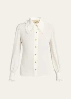 Valentino GaravaniRuffle-Trim Silk Button Blouse