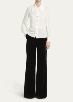 Valentino GaravaniRuffle-Trim Silk Button Blouse