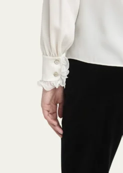Valentino GaravaniRuffle-Trim Silk Button Blouse
