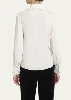 Valentino GaravaniRuffle-Trim Silk Button Blouse
