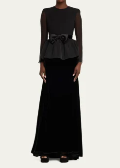 Valentino GaravaniSablé Velvet Peplum Backless Gown