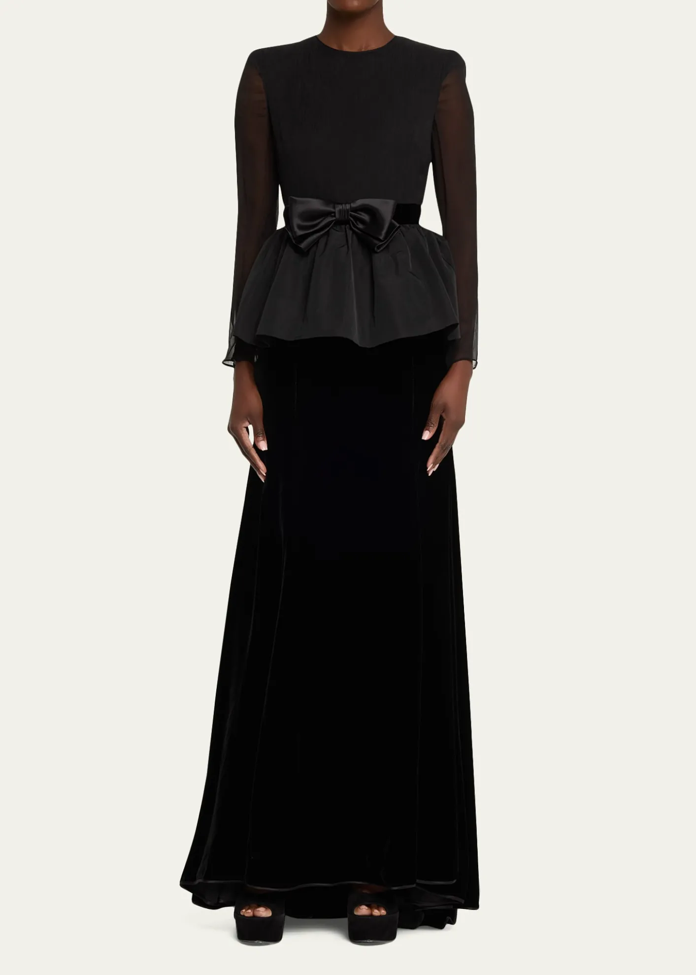 Valentino GaravaniSablé Velvet Peplum Backless Gown