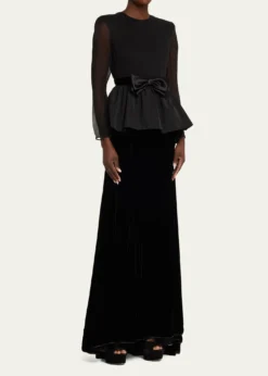 Valentino GaravaniSablé Velvet Peplum Backless Gown