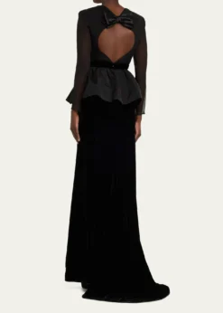 Valentino GaravaniSablé Velvet Peplum Backless Gown