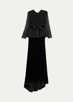 Valentino GaravaniSablé Velvet Peplum Backless Gown