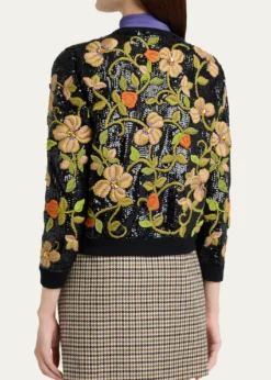Valentino GaravaniSequined Floral Embroidered Crewneck Cardigan