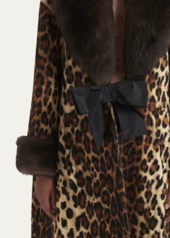 Valentino GaravaniSheep Shearling-Trim Leopard-Print Wool Oversized Coat