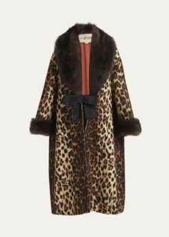 Valentino GaravaniSheep Shearling-Trim Leopard-Print Wool Oversized Coat