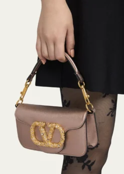 Valentino GaravaniSmall Crystal VLogo Metallic Leather Top-Handle Bag