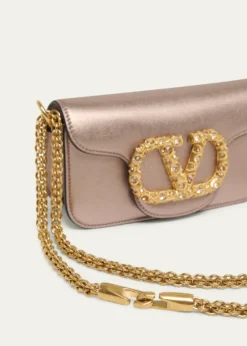 Valentino GaravaniSmall Crystal VLogo Metallic Leather Top-Handle Bag