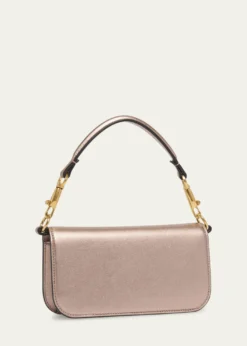 Valentino GaravaniSmall Crystal VLogo Metallic Leather Top-Handle Bag