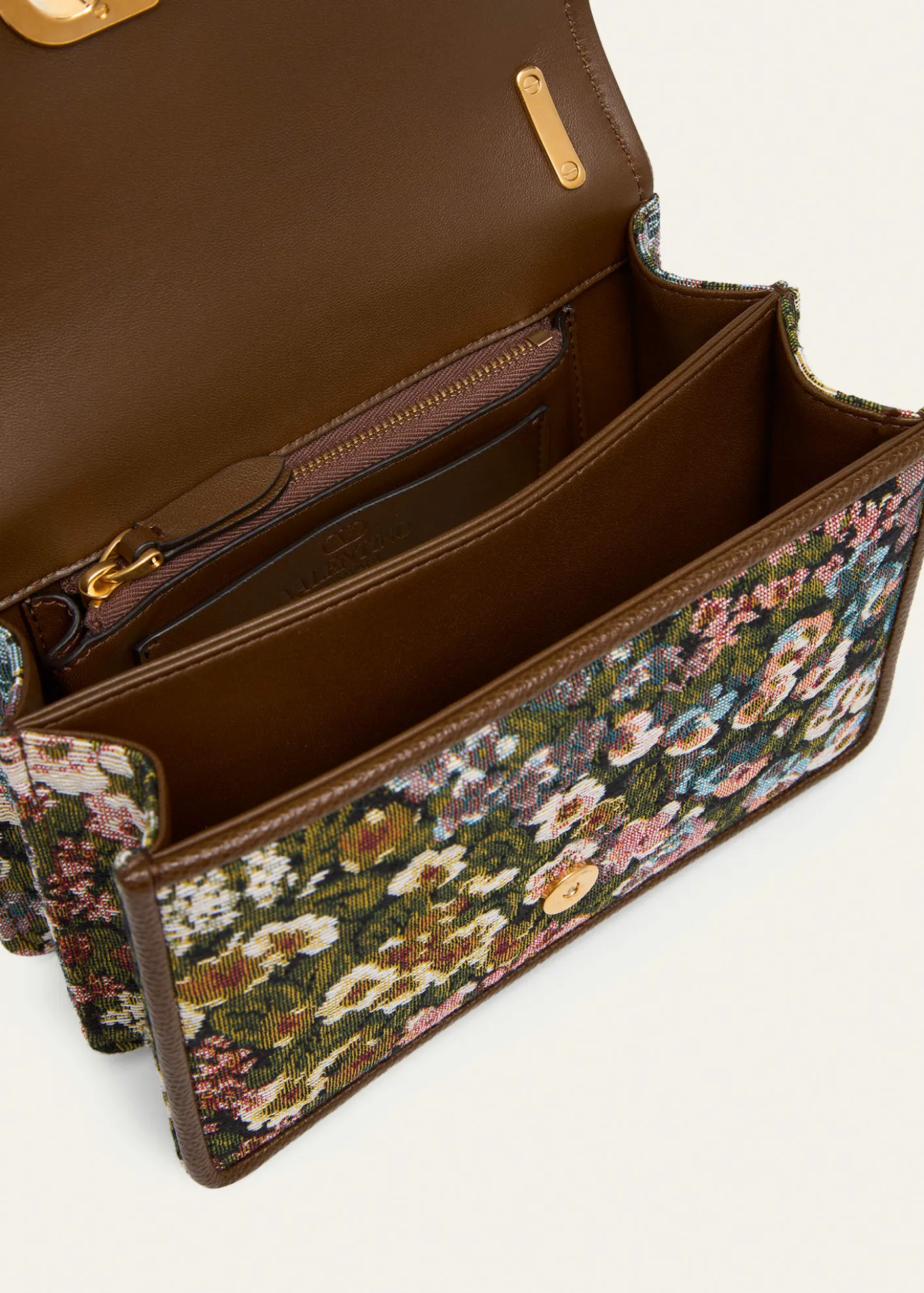 Valentino GaravaniSmall Floral Woven Leather-Trim Shoulder Bag