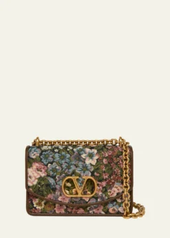 Valentino GaravaniSmall Floral Woven Leather-Trim Shoulder Bag