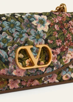 Valentino GaravaniSmall Floral Woven Leather-Trim Shoulder Bag