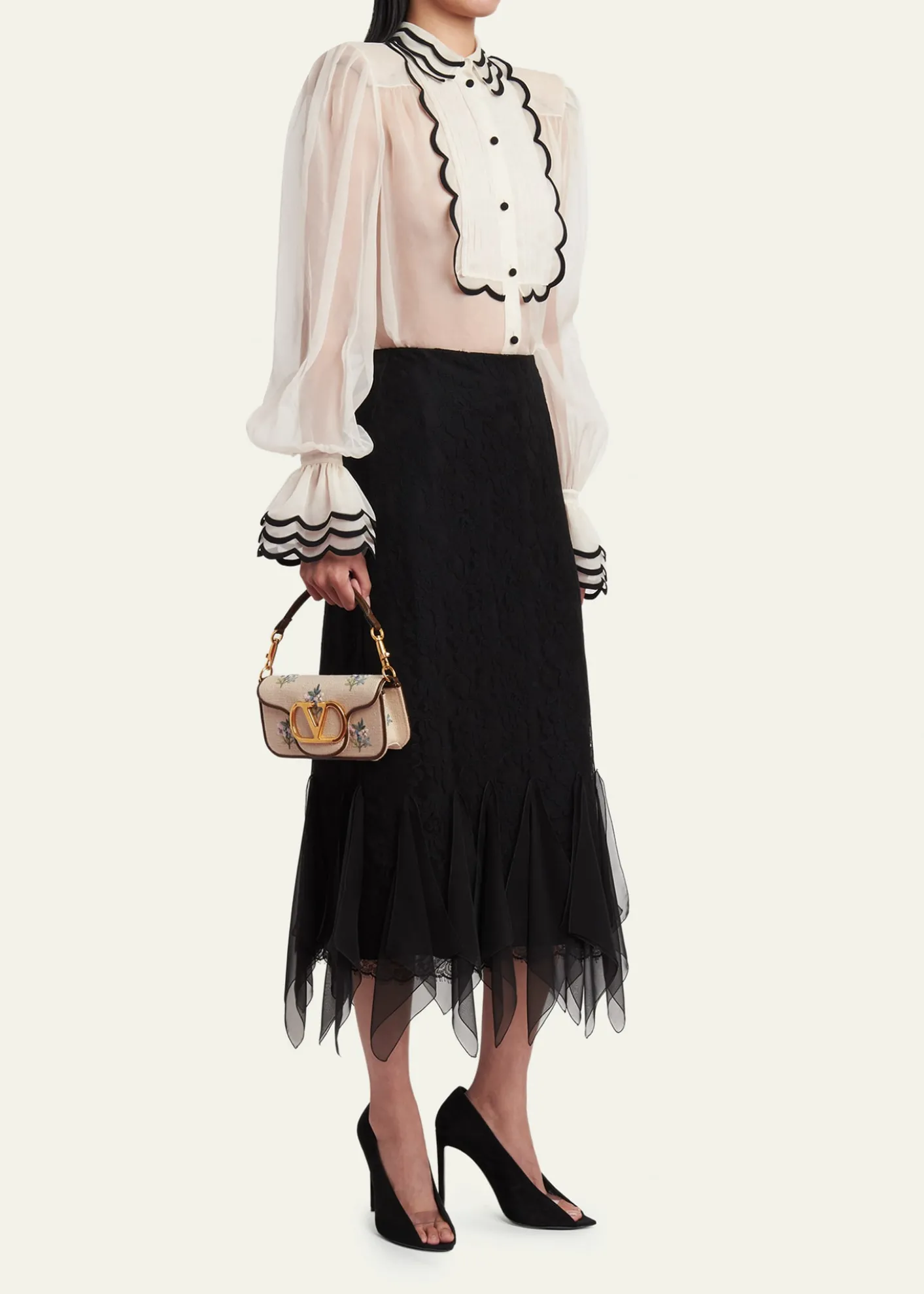 Valentino GaravaniSmall Floral-Embroidered Woven Flax Shoulder Bag