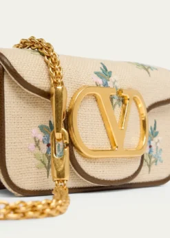 Valentino GaravaniSmall Floral-Embroidered Woven Flax Shoulder Bag