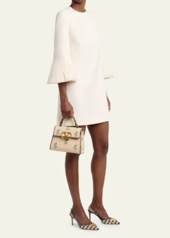Valentino GaravaniSmall Floral-Embroidered Woven Flax Top-Handle Bag