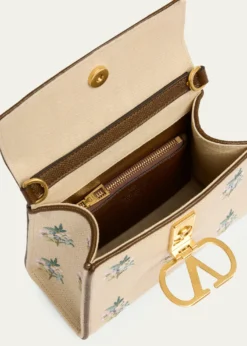 Valentino GaravaniSmall Floral-Embroidered Woven Flax Top-Handle Bag
