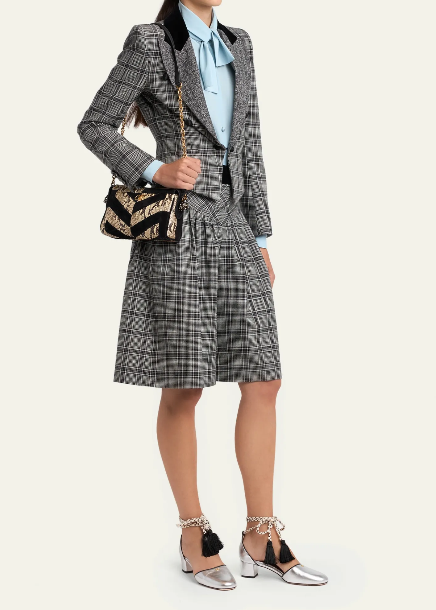 Valentino GaravaniSmall Patchwork Suede & Python Shoulder Bag