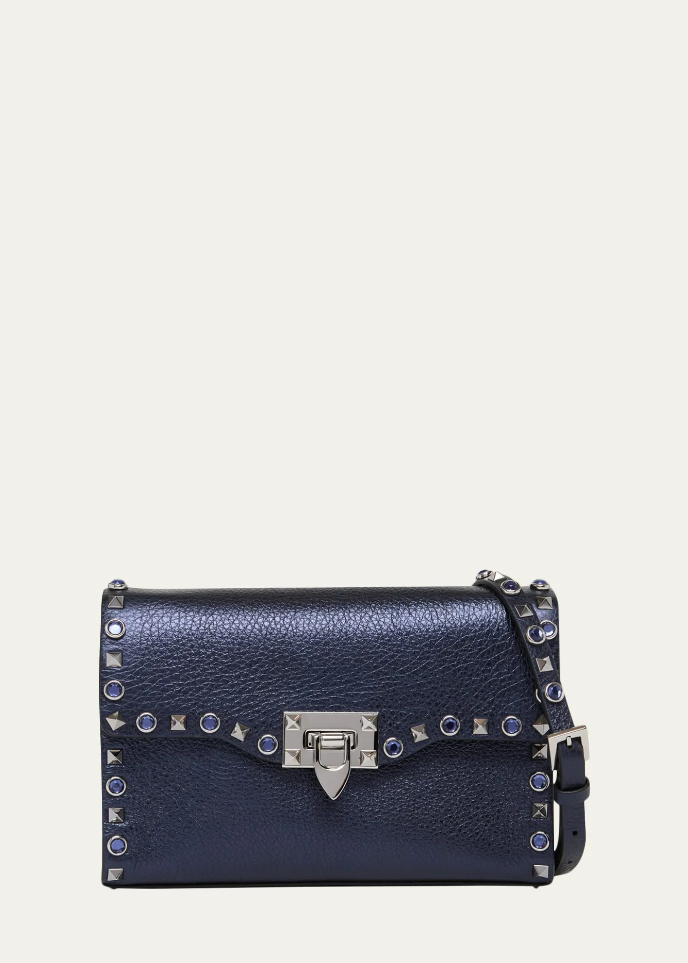 Valentino GaravaniSmall Rockstud & Rhinestone Metallic Leather Crossbody Bag