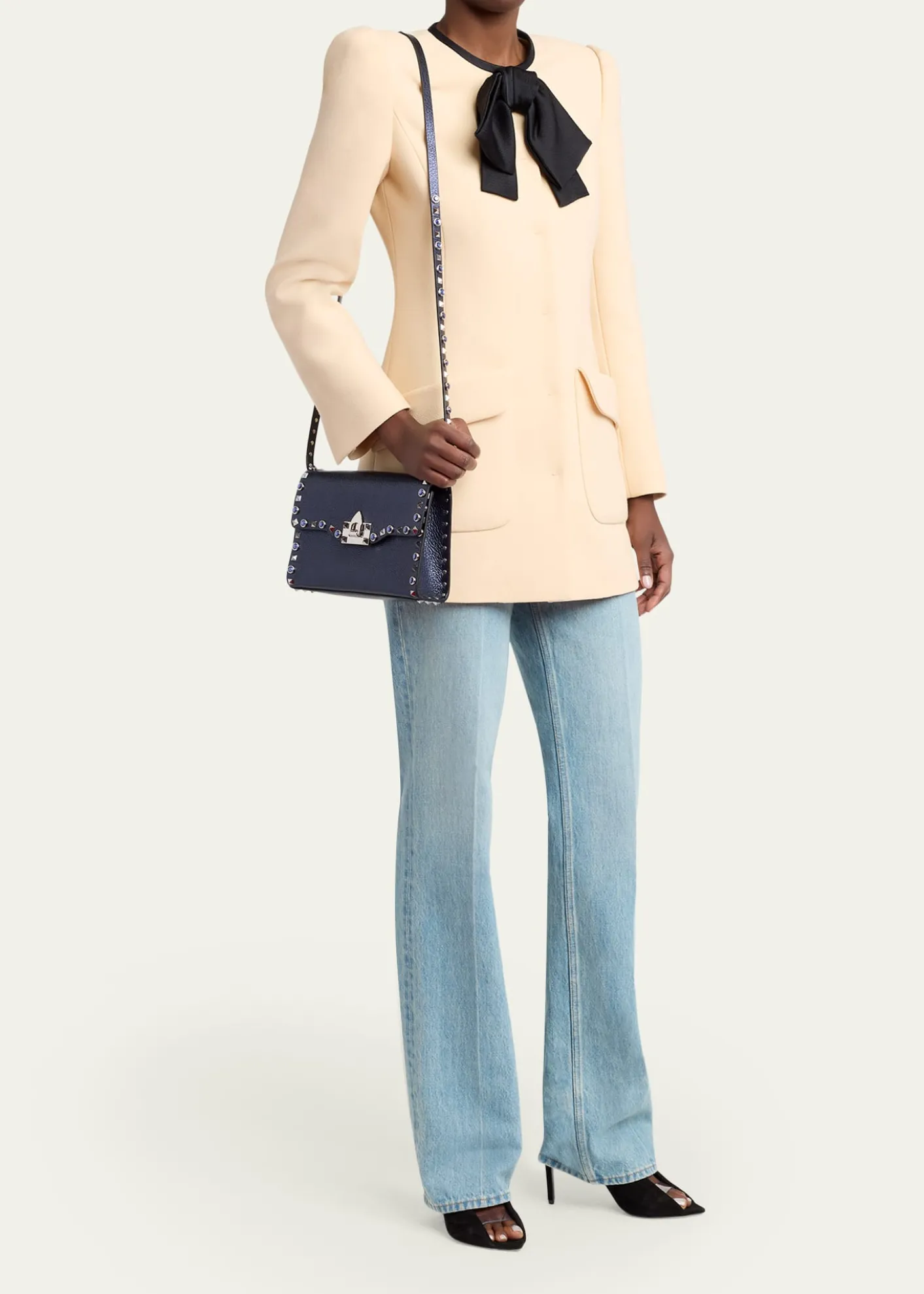 Valentino GaravaniSmall Rockstud & Rhinestone Metallic Leather Crossbody Bag
