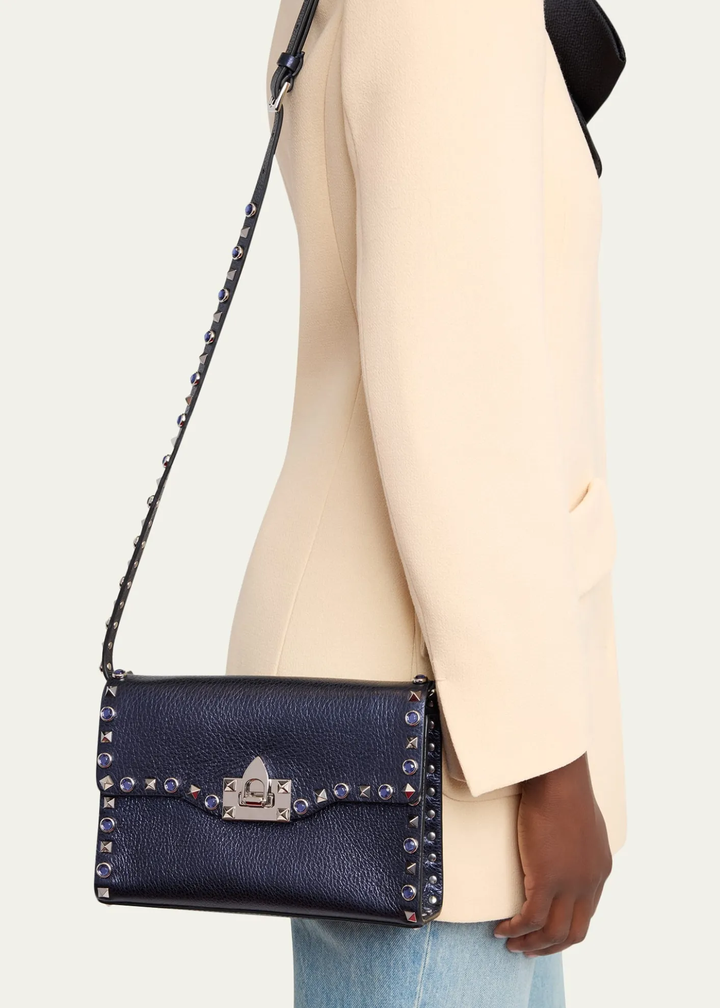 Valentino GaravaniSmall Rockstud & Rhinestone Metallic Leather Crossbody Bag