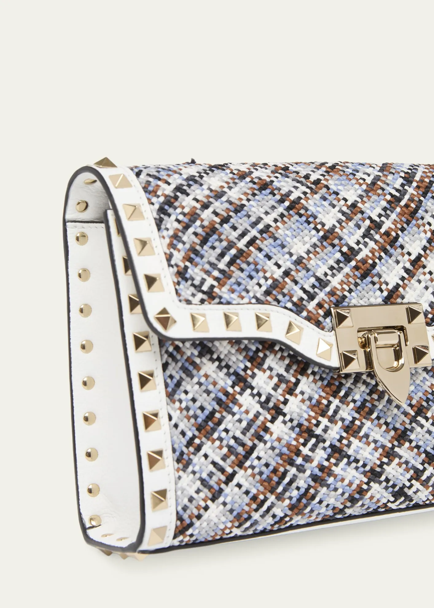 Valentino GaravaniSmall Woven Leather-Trim Rockstud Crossbody Bag