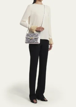 Valentino GaravaniSmall Woven Leather-Trim Rockstud Crossbody Bag