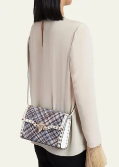 Valentino GaravaniSmall Woven Leather-Trim Rockstud Crossbody Bag