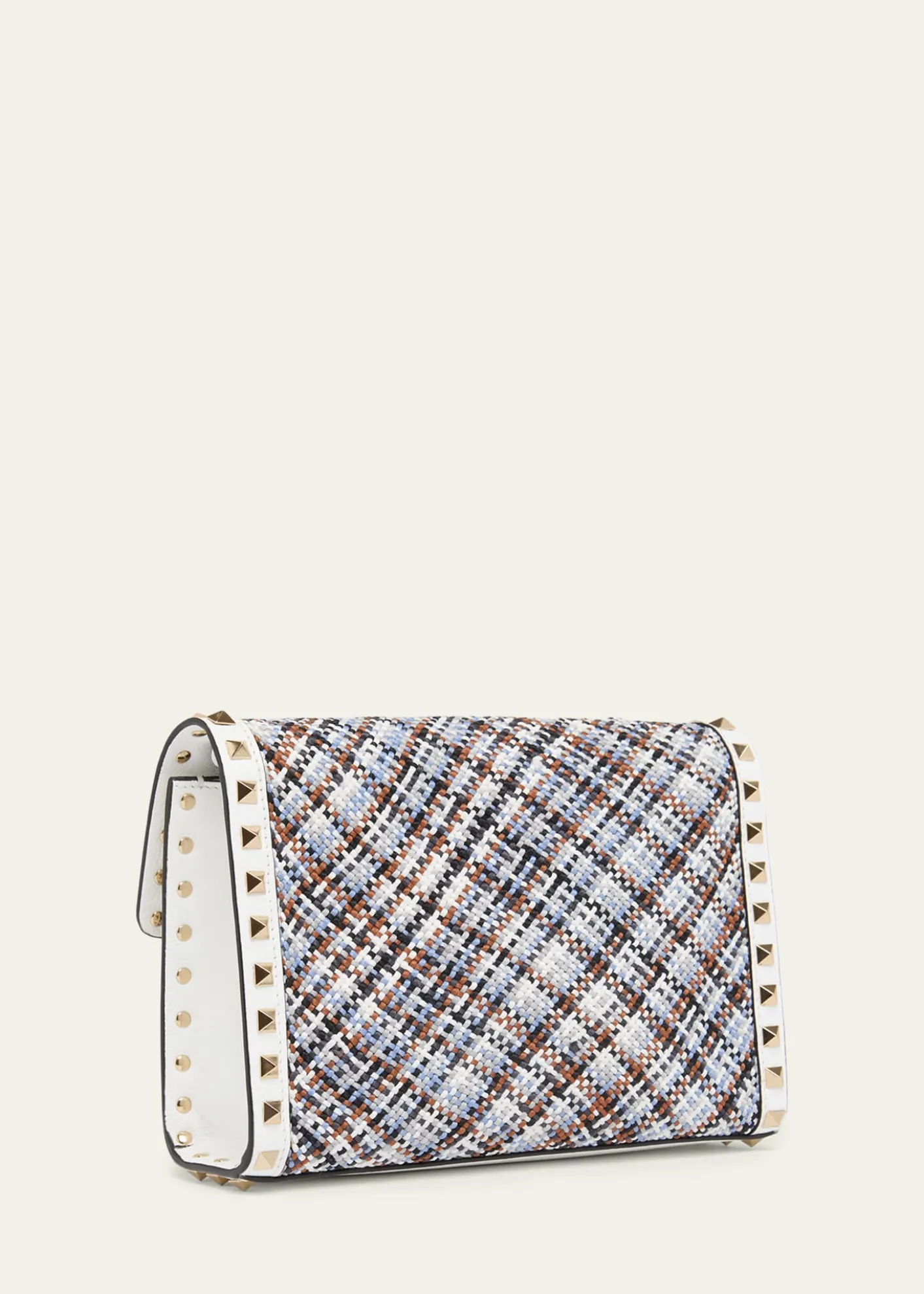 Valentino GaravaniSmall Woven Leather-Trim Rockstud Crossbody Bag
