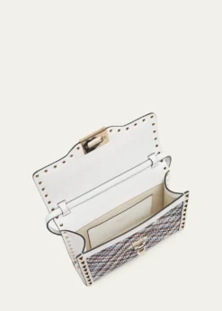 Valentino GaravaniSmall Woven Leather-Trim Rockstud Crossbody Bag