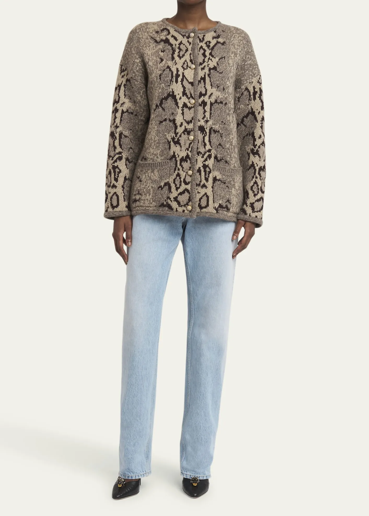 Valentino GaravaniSnakeskin-Knit Cashmere Cardigan